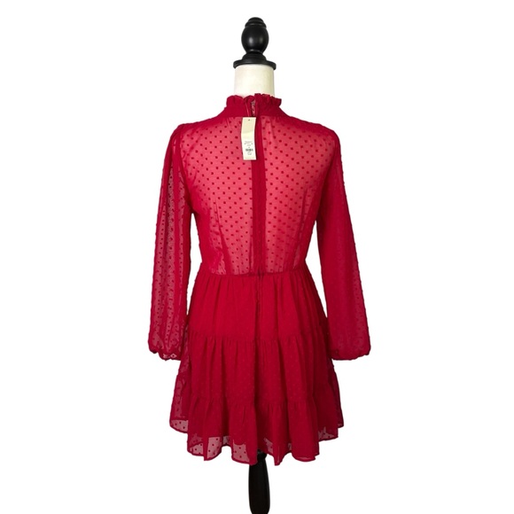 NWT Francesca's Collections Mi Ami Swiss Dot Tiered Mini Dress M Red Chiffon - Picture 7 of 15